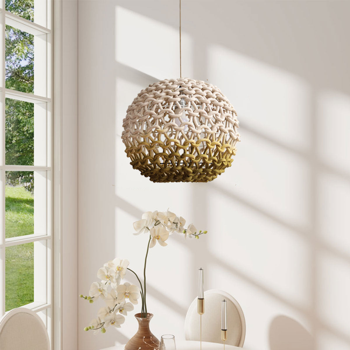 Artisanal Globe-Shaped Cotton Rope Pendant Light for Natural Elegance