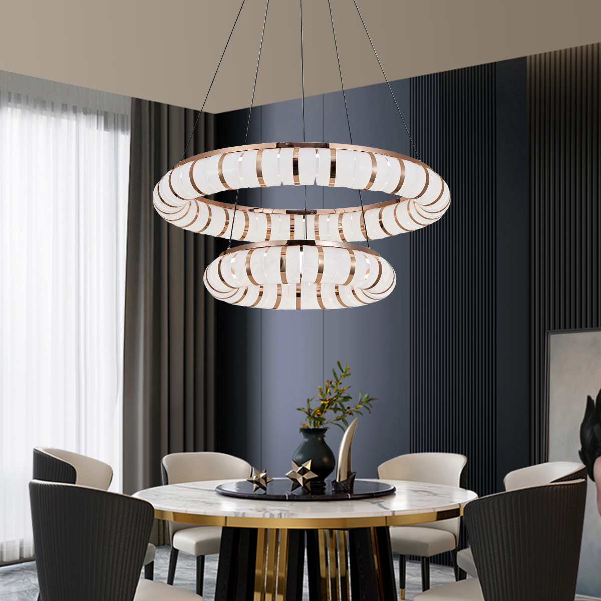 Dual-Ring Modern LED Pendant Light with Adjustable Suspension