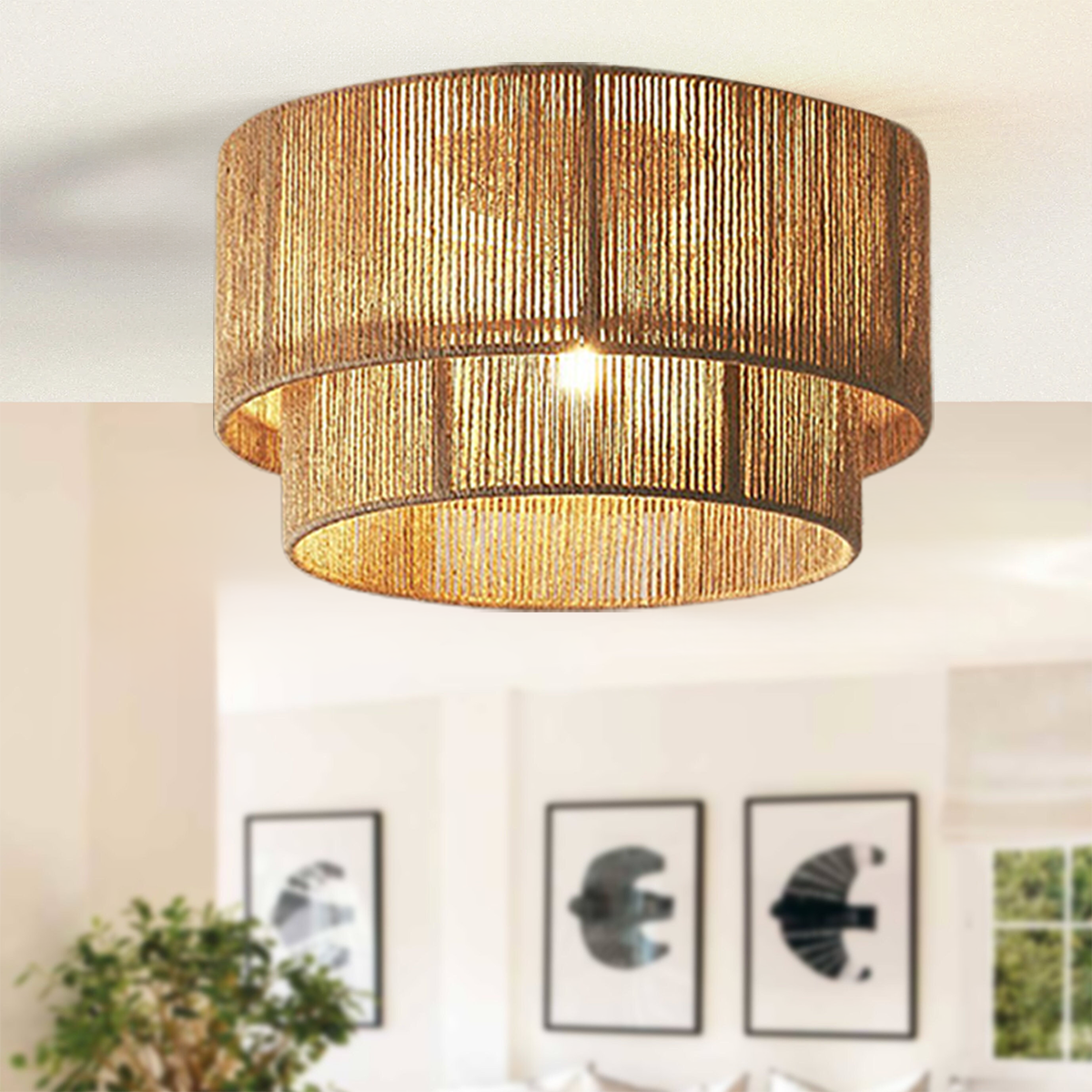 Double Tier Hemp Rope Led Pendant Light