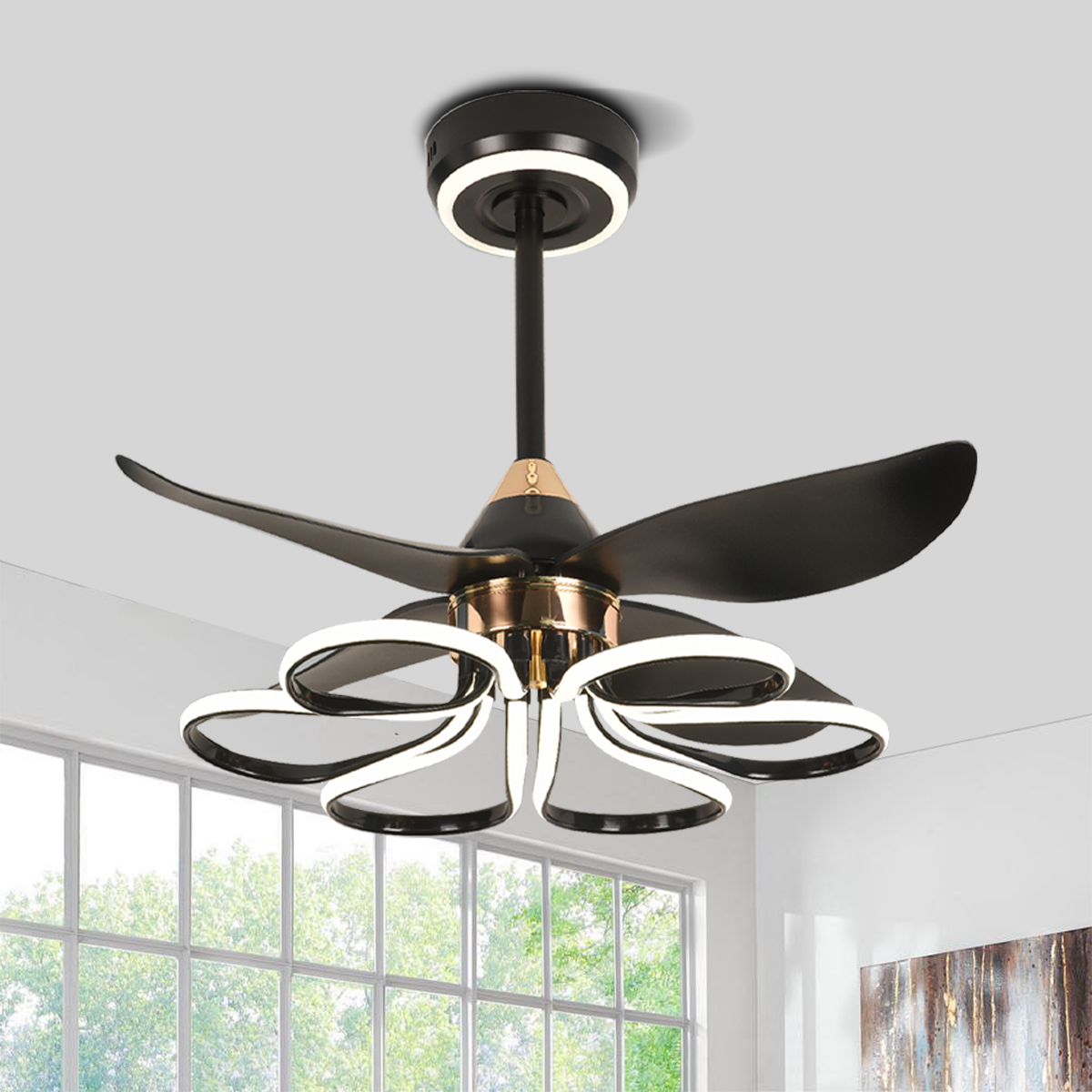 Contemporary Black Aluminum Ceiling Fan Light for Living Rooms