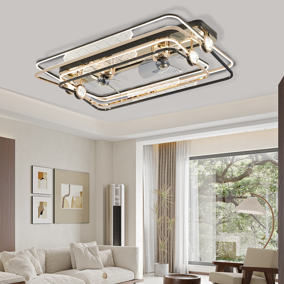 Modern Black Gold Aluminum Ceiling Fan Light