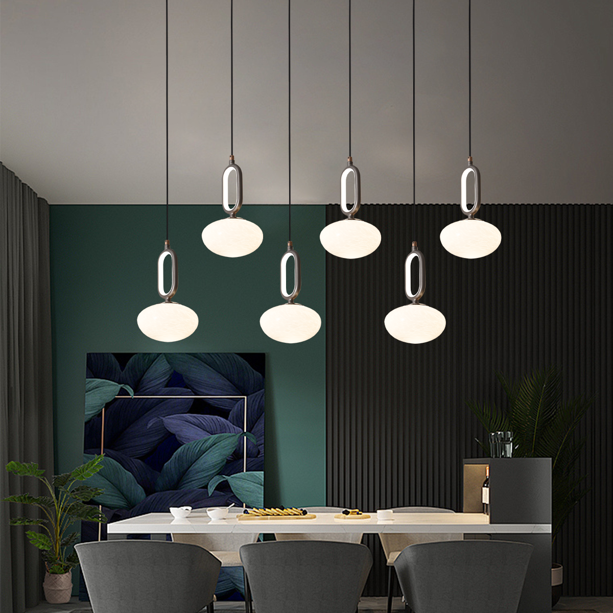 Cloud Glass Pendant Light with Tri-Colour LED and Metal Frame