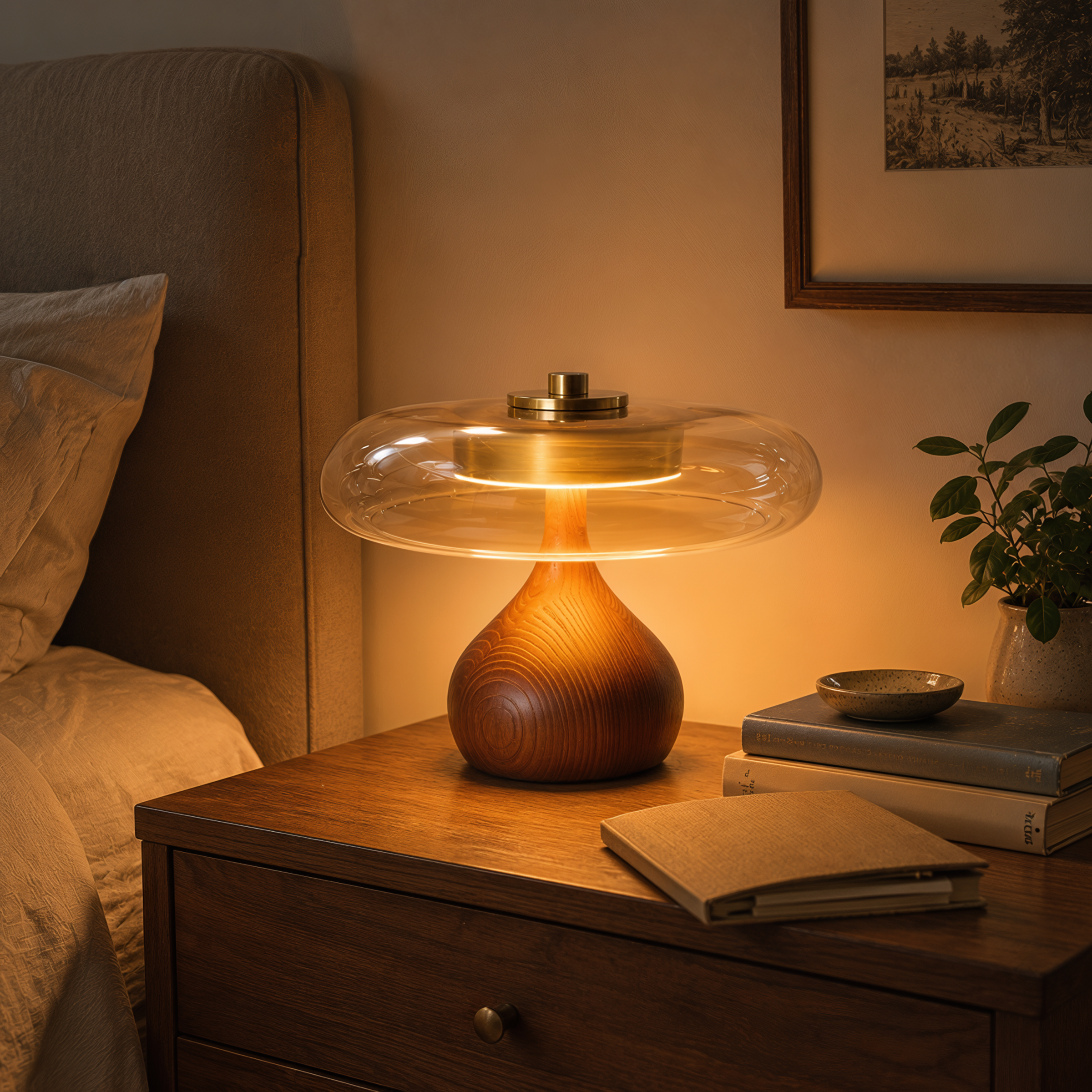 Ash Wood Glass Table Lamp