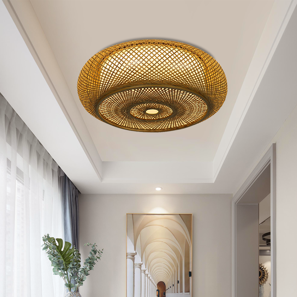 Handcrafted Zen Bamboo Weave LED Ceiling Light