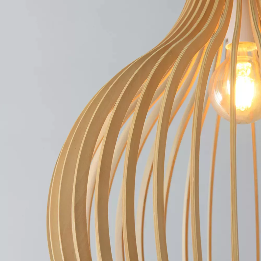 Scandinavian LED Wooden Birdcage Pendant Light