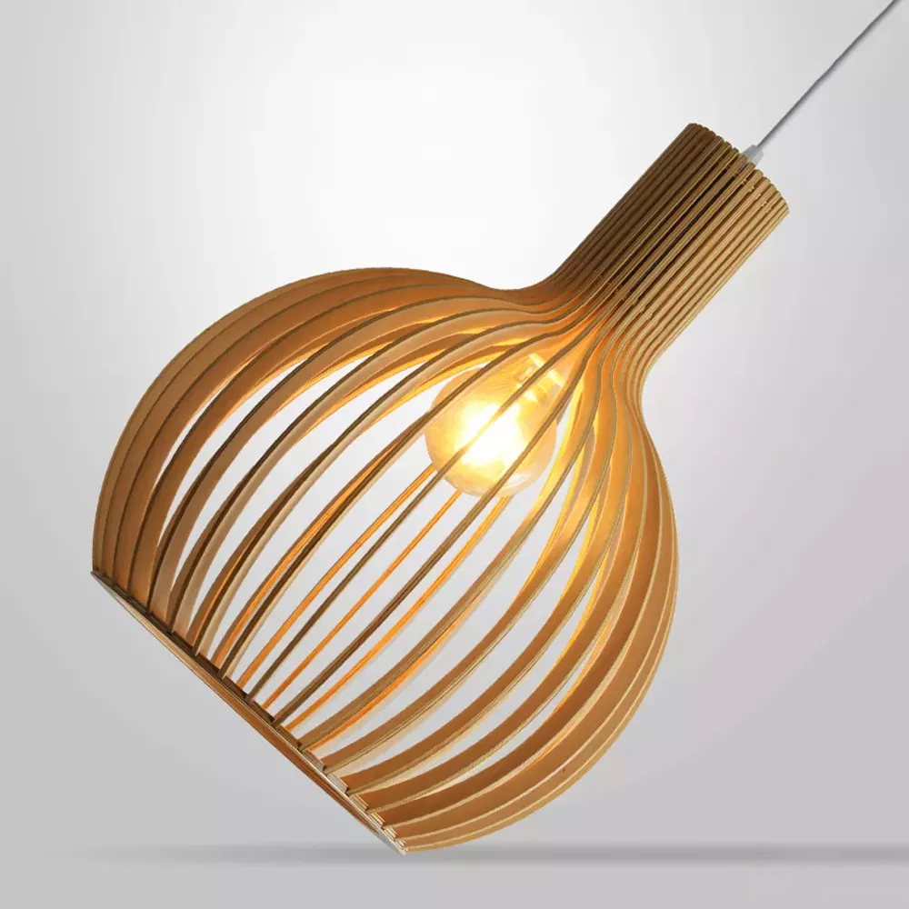 Scandinavian LED Wooden Birdcage Pendant Light