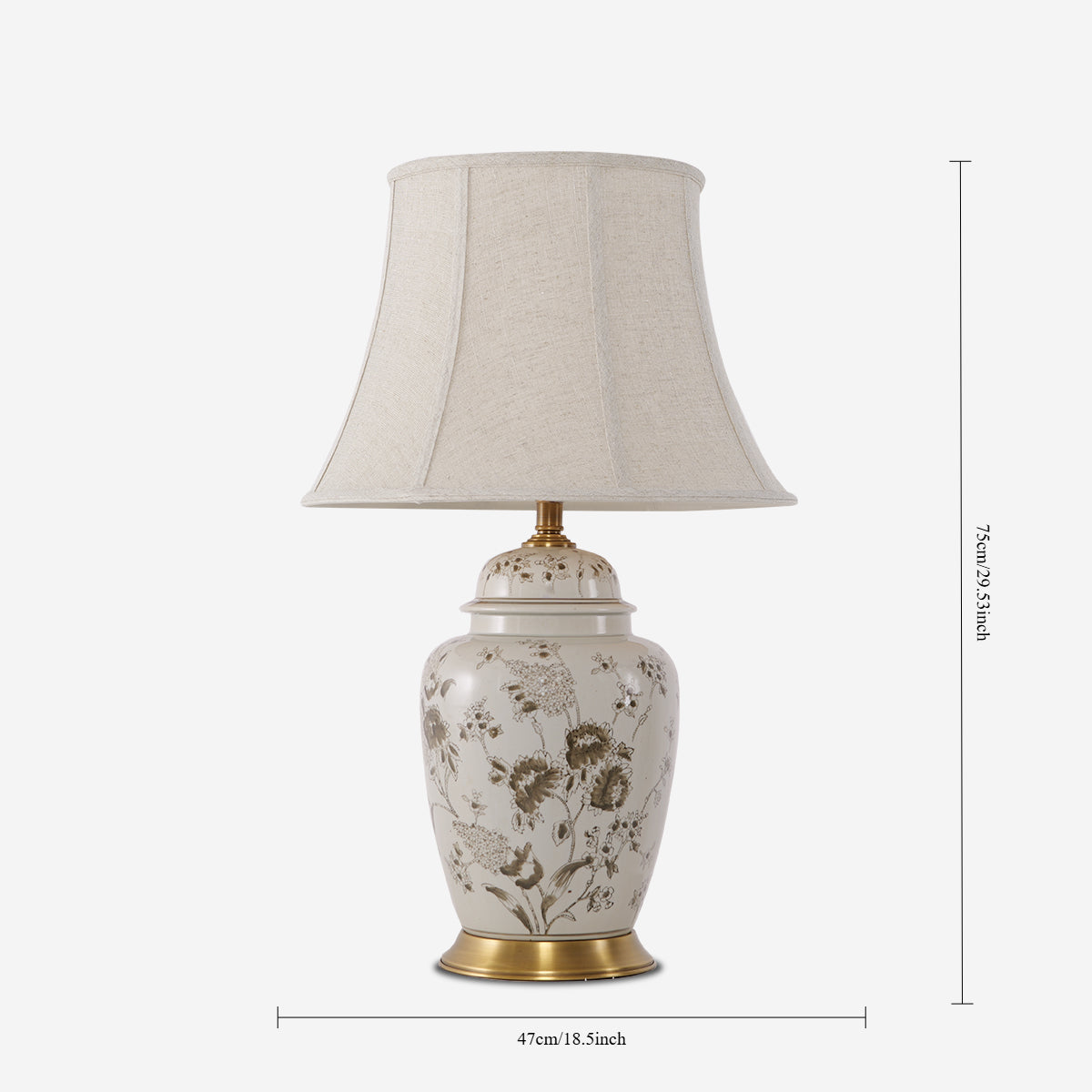 Chrysanthemum Ceramic and Copper Table Lamp with Fabric Shade