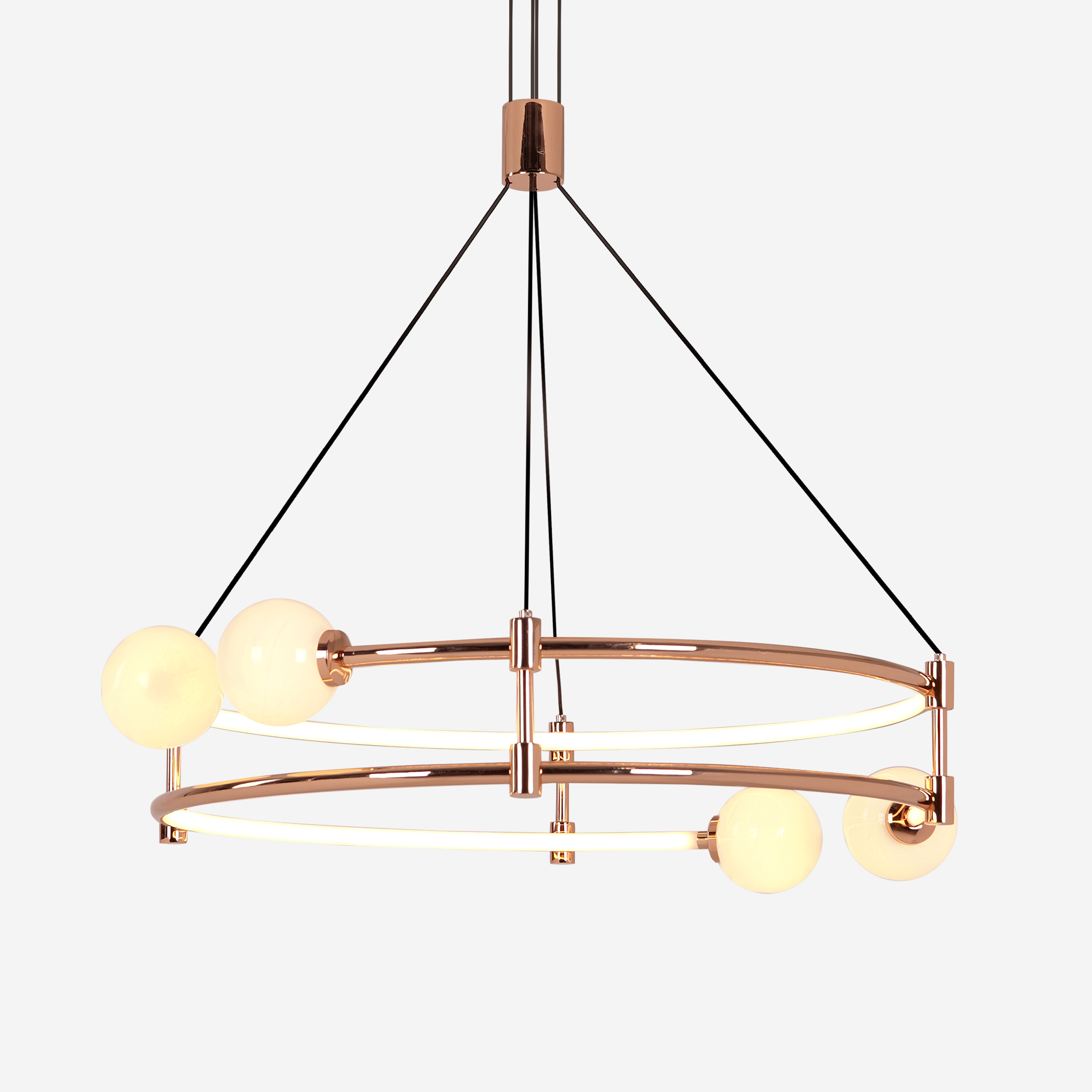 Elegant Gold Double-Ring Pendant Light with Tri-Colour Lighting