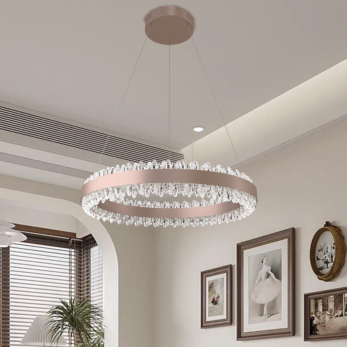 Stylish Gold LED Circular Pendant Light with Crystal Edges