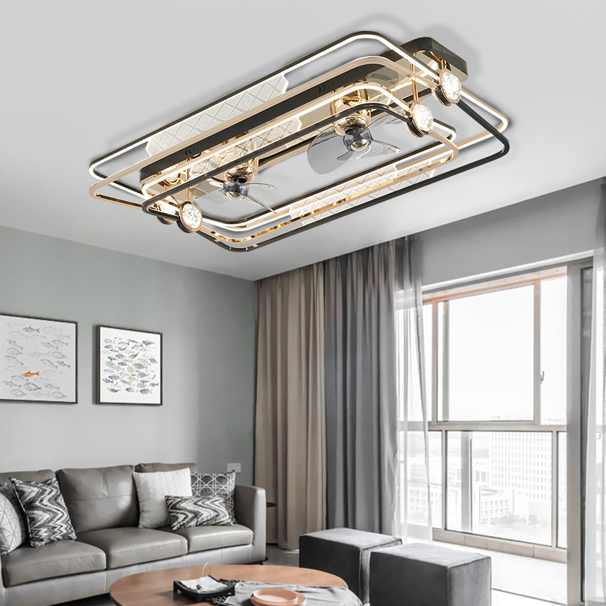 Modern Black Gold Aluminum Ceiling Fan Light