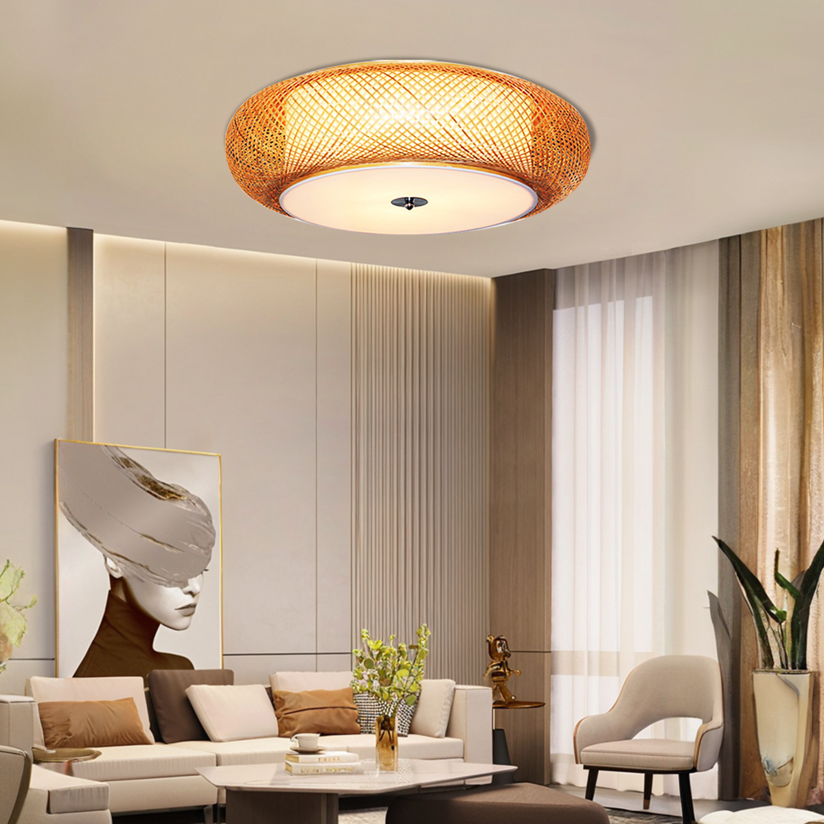 Zen Bamboo Weave Ceiling Light with Antique Charm