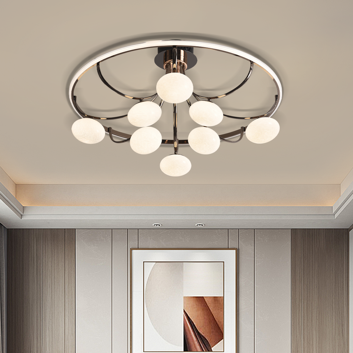 Contemporary Iron Aluminum LED Ceiling Light with Marble Glass