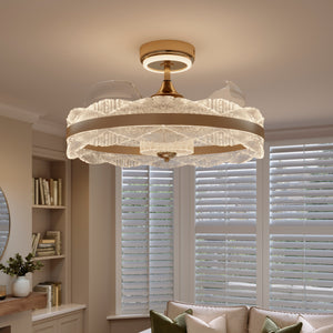 Warm white acrylic fan light close-up in windowed living room
