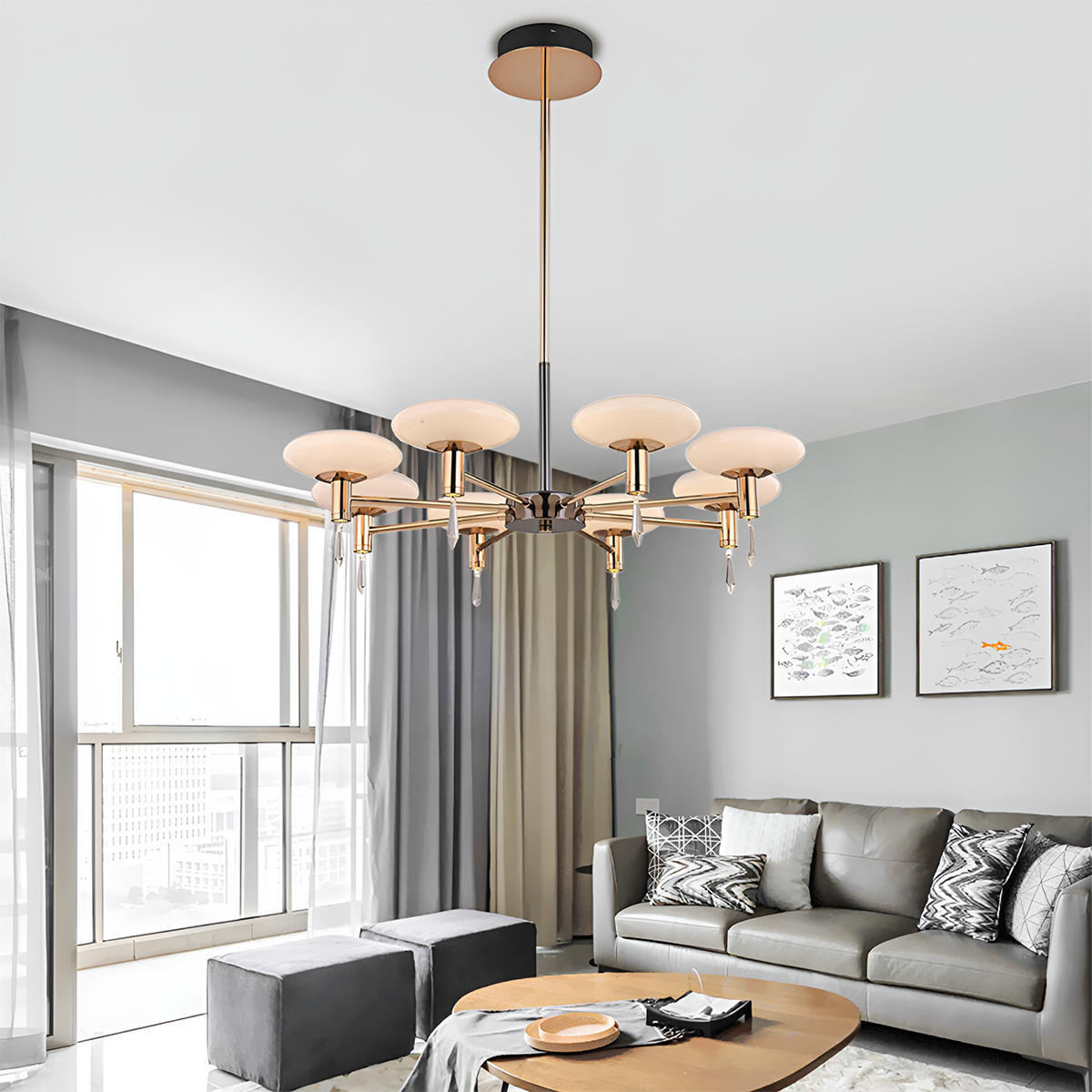 Modern Gold LED Chandelier with Glass Shades