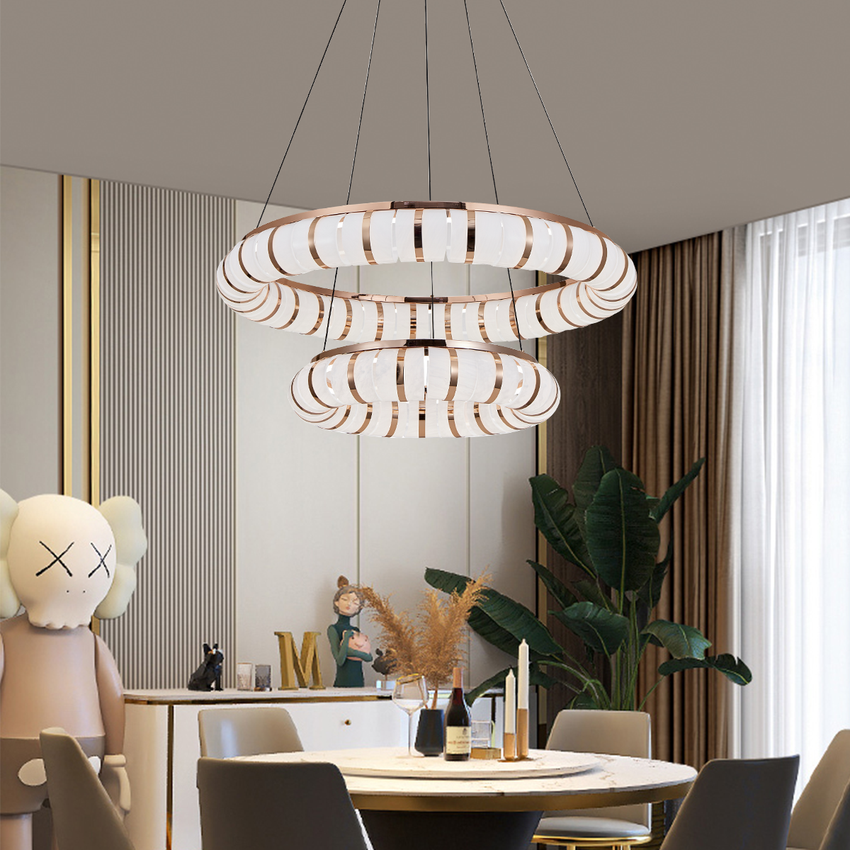 Dual-Ring Modern LED Pendant Light with Adjustable Suspension