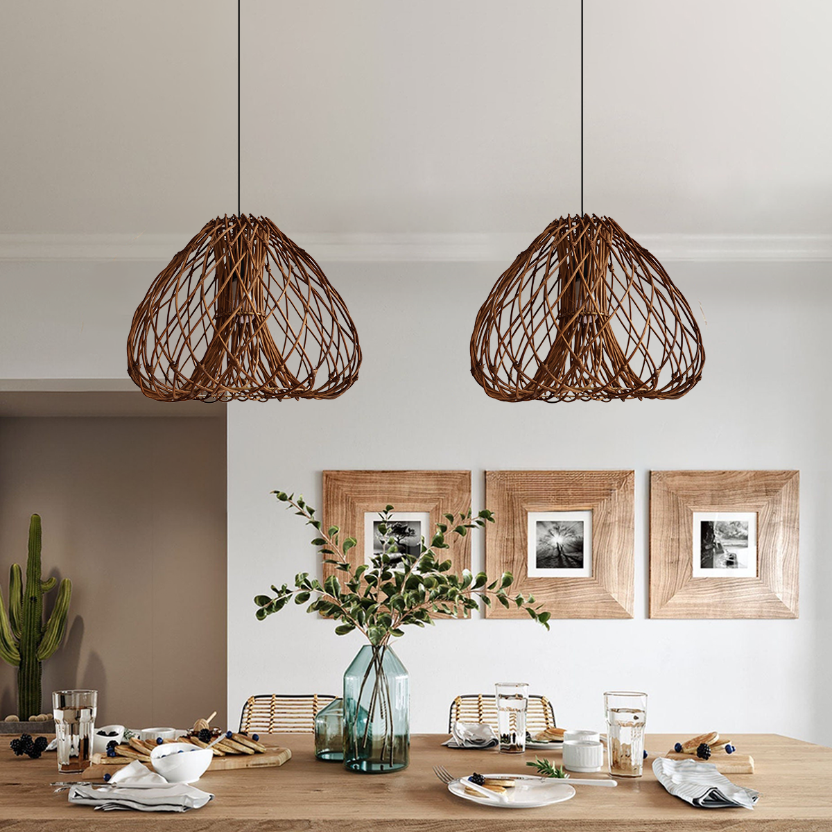 Natural Woven Rattan Pendant Light for Rustic Interiors