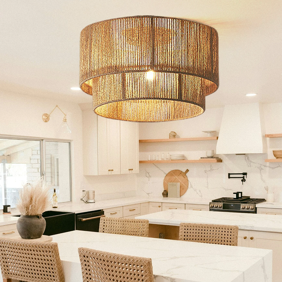 Double Tier Hemp Rope Led Pendant Light