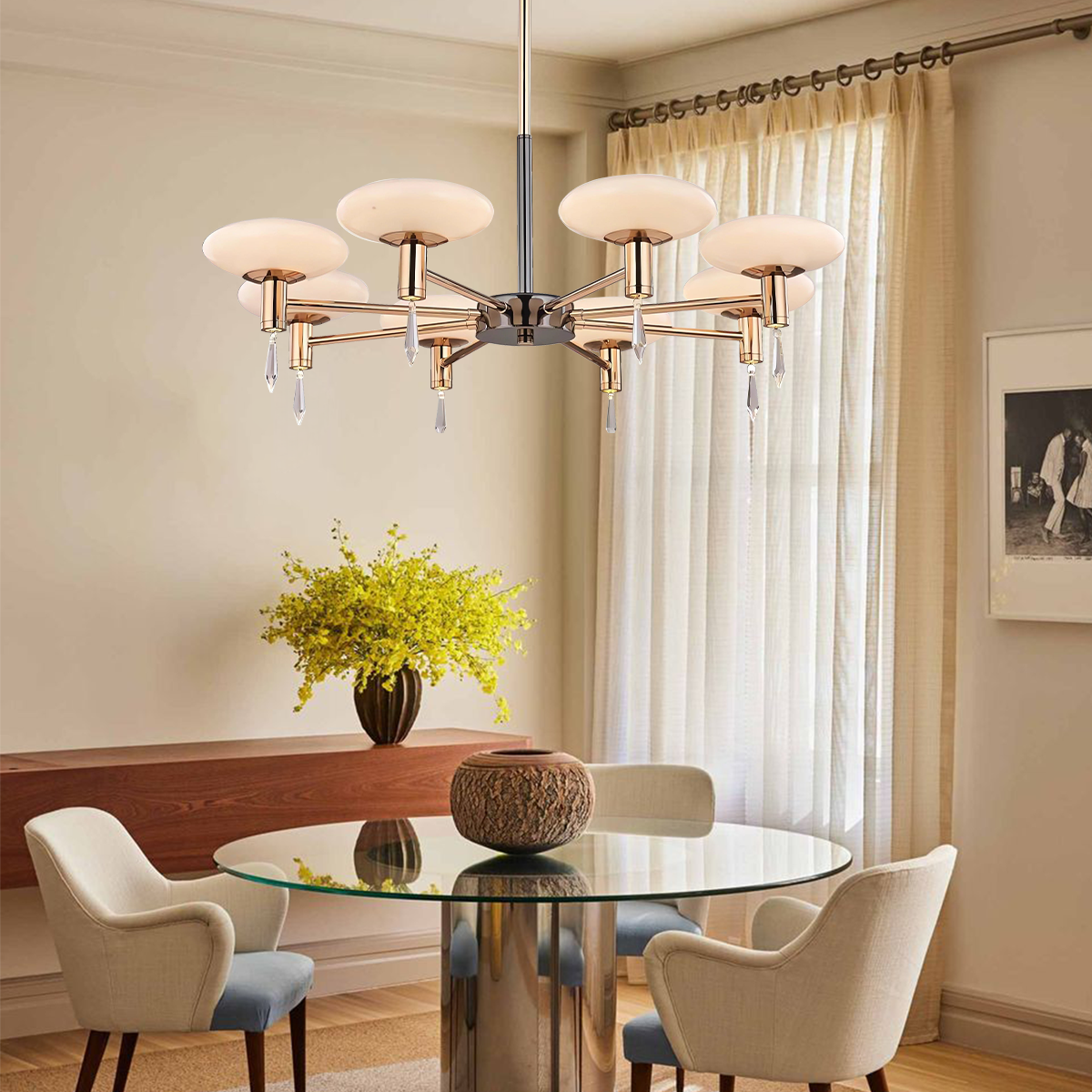 Modern Gold LED Chandelier with Glass Shades