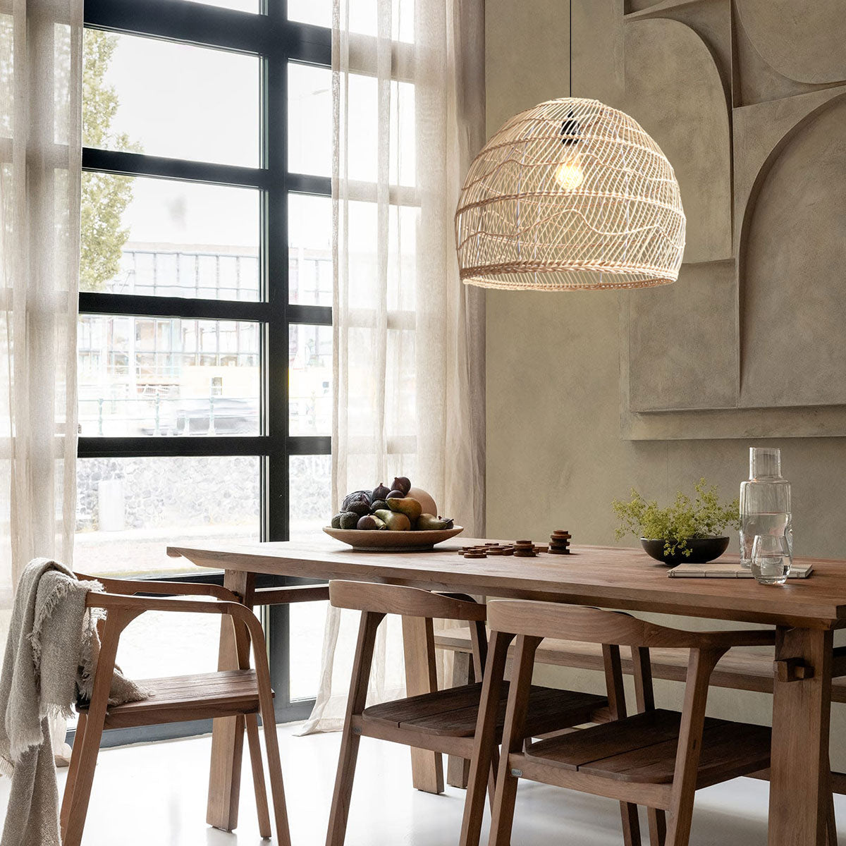 Woven Rattan Dome Pendant Light for Rustic Interiors