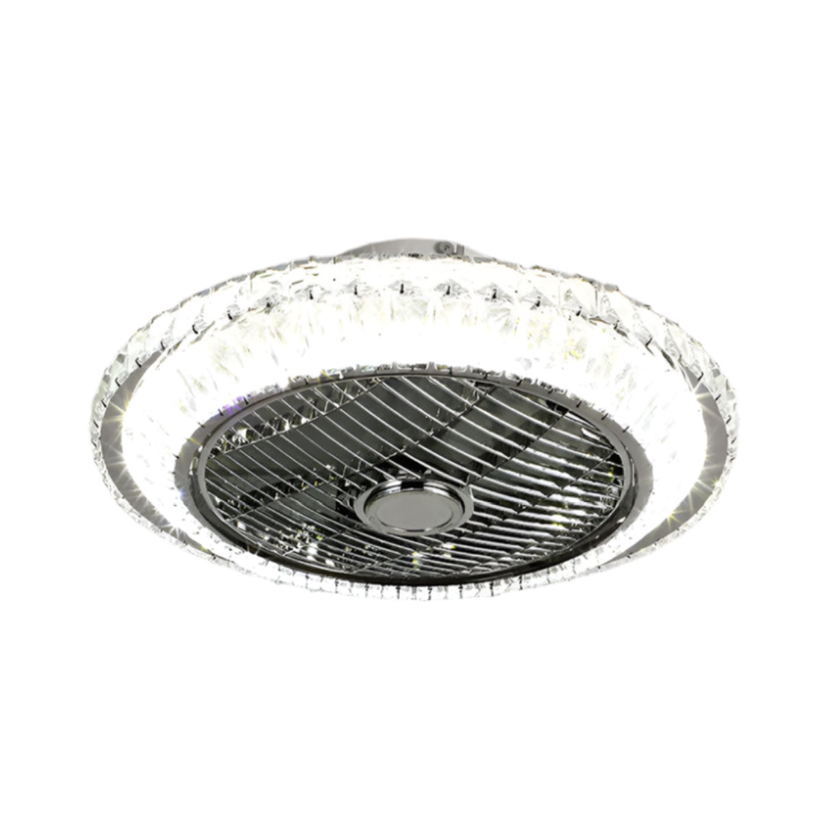 Sliver Round Crystal Flush Mount LED Ceiling Fan with Light