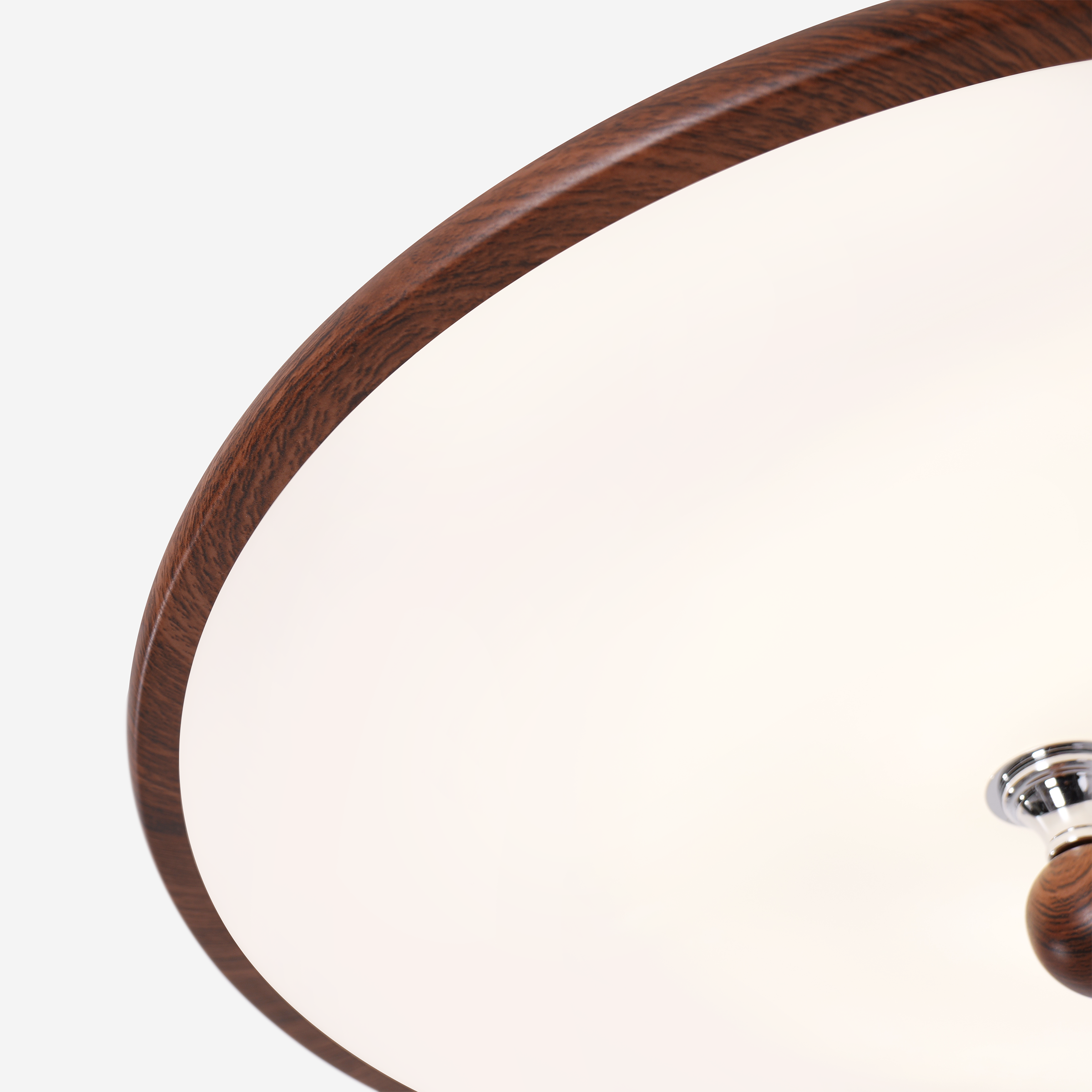 walnut two-globe flush ceiling light mounted close to the ceiling