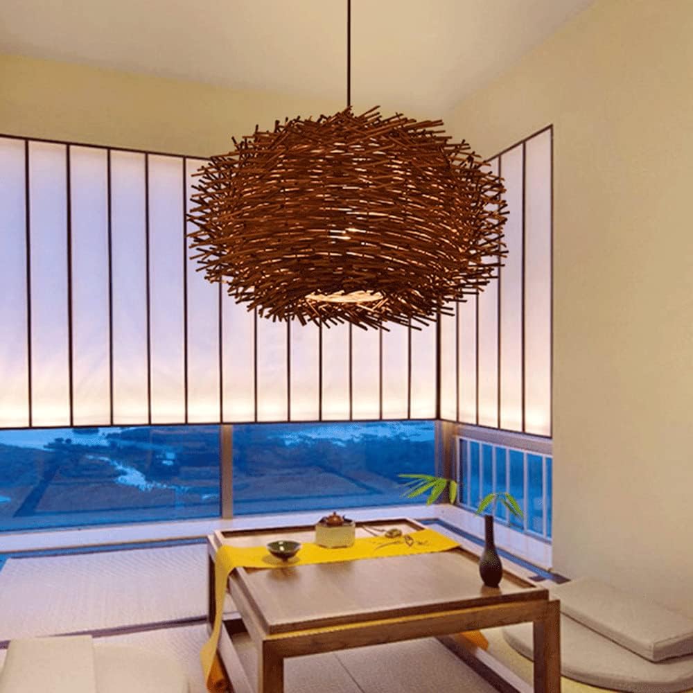 Coffee-Colored Bamboo Art Bird's Nest Spiral Pendant Light