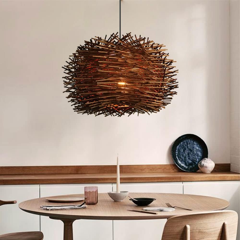 Coffee-Colored Bamboo Art Bird's Nest Spiral Pendant Light