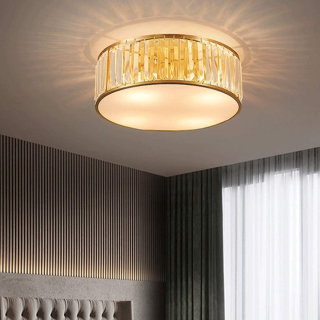 Modern Gold Acrylic Drum Flush Mount Light with Crystal Rim