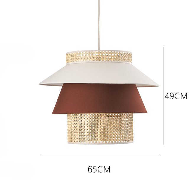 Hat-Shaped LED Light Combining Rattan and Fabric Pendant Light