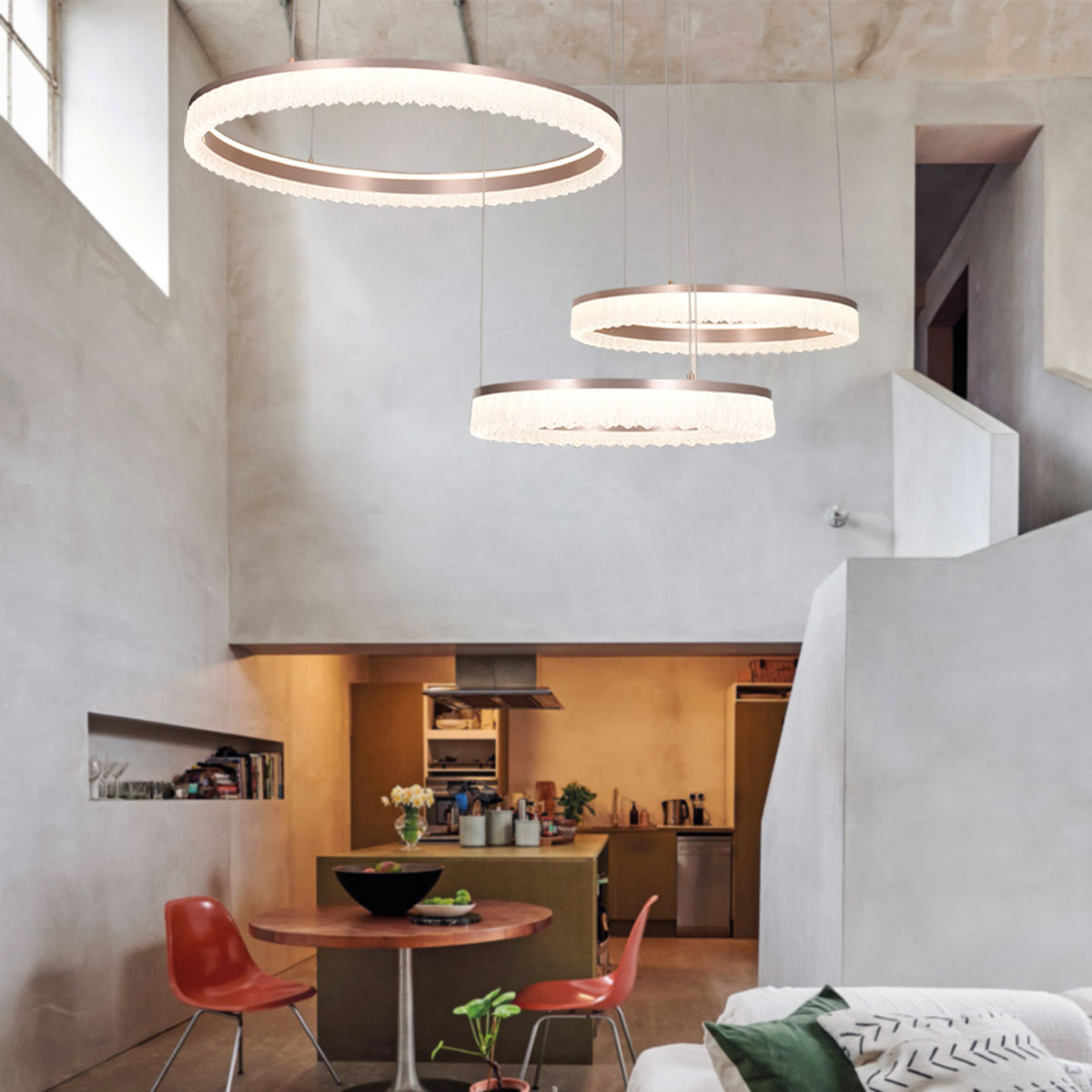 Red Aluminum Stepless Dimming Circular Pendant Light for Modern Interiors