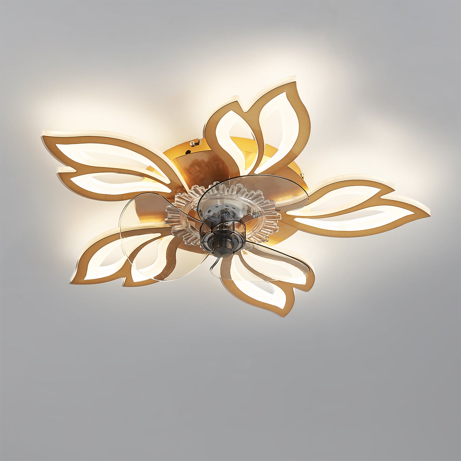 Modern Flower Shaped Ceiling Fan with Light and Remote Control