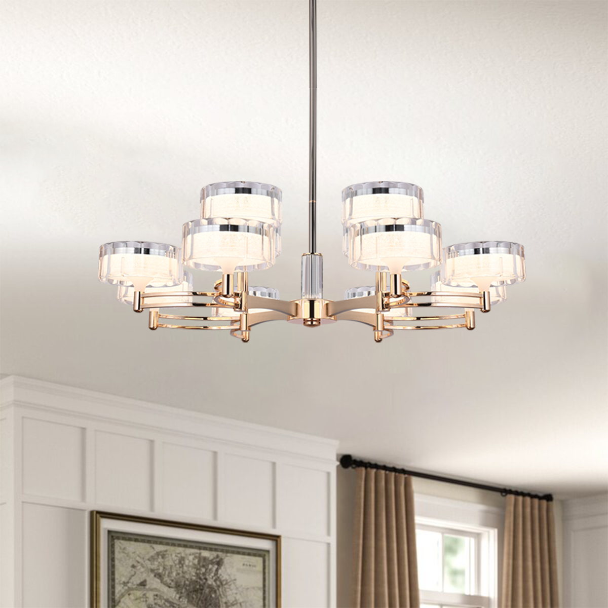 Luxury Metal Chandelier for Living Room with Tri-Colour Lighting Options