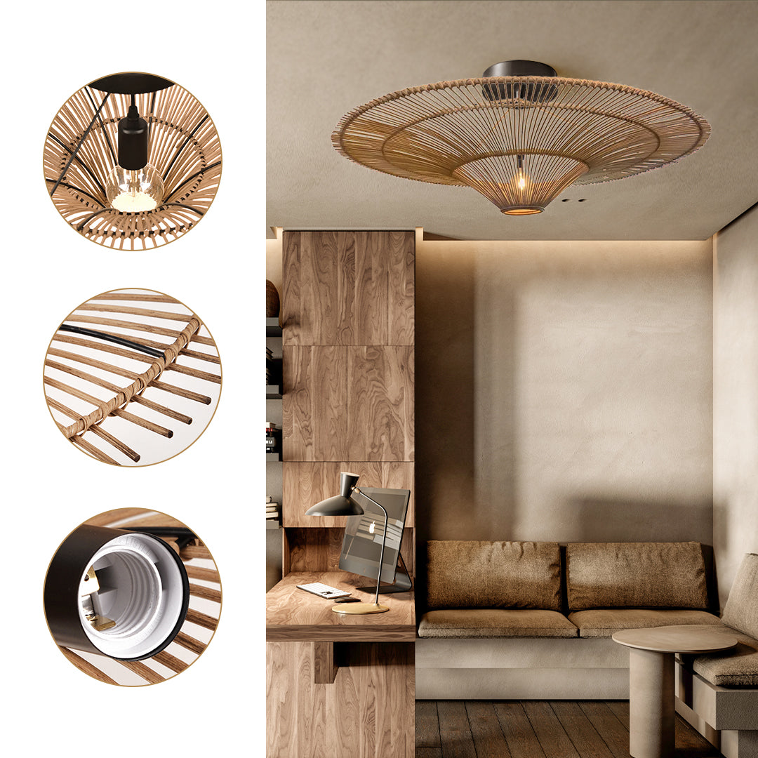 Flying Saucer-Shaped Rattan LED Ceiling Light