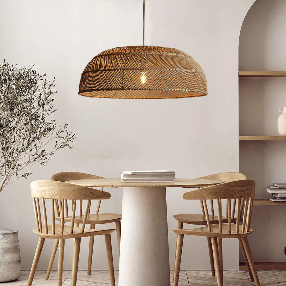 Handcrafted Rattan LED Lid-Shaped Pendant Light