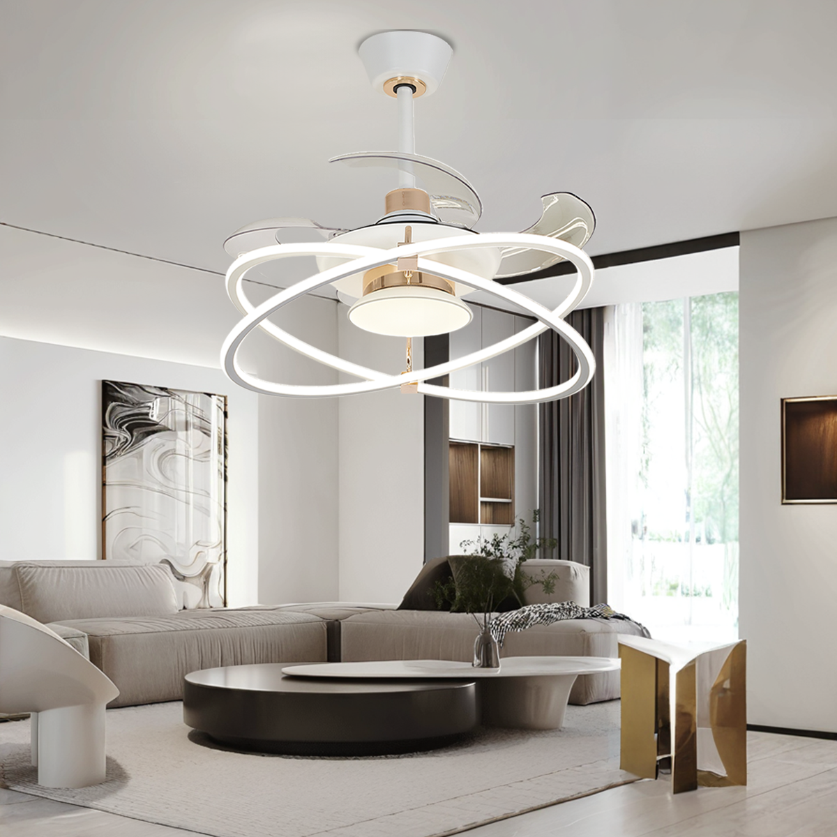 Contemporary White Ceiling Fan Light with Remote Control