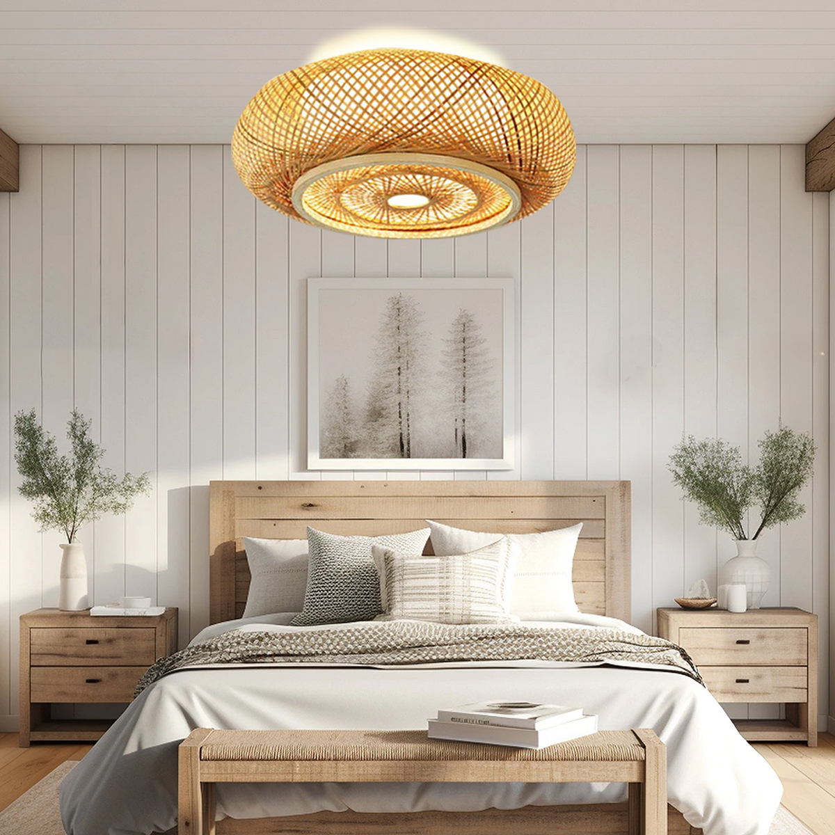 Traditional Handcrafted Bamboo Woven Semi-Flush Mount Ceiling Lights