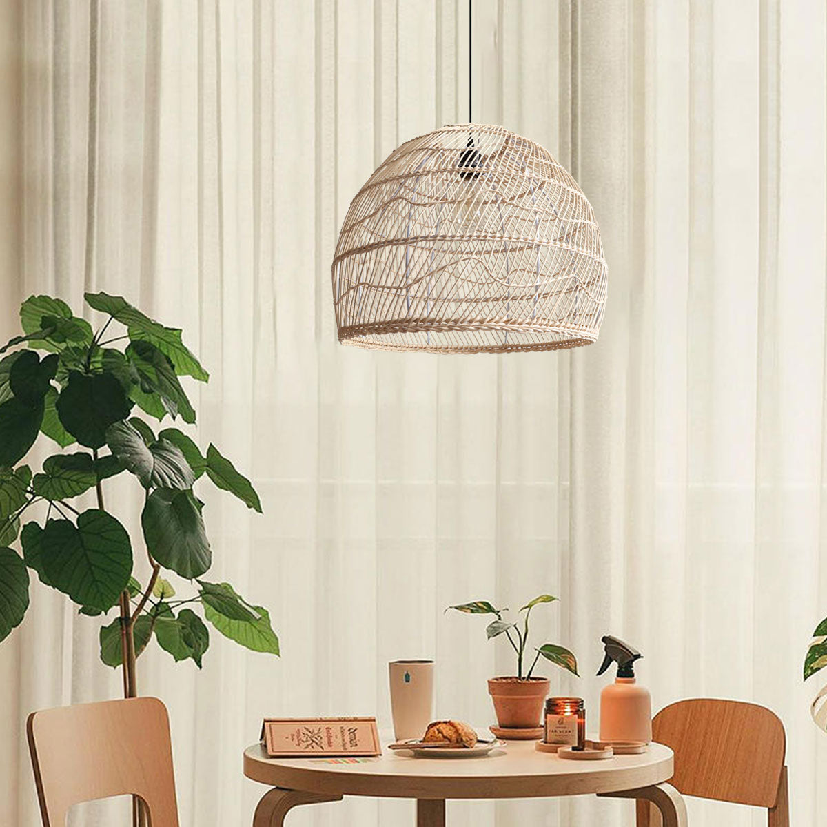 Woven Rattan Dome Pendant Light for Rustic Interiors