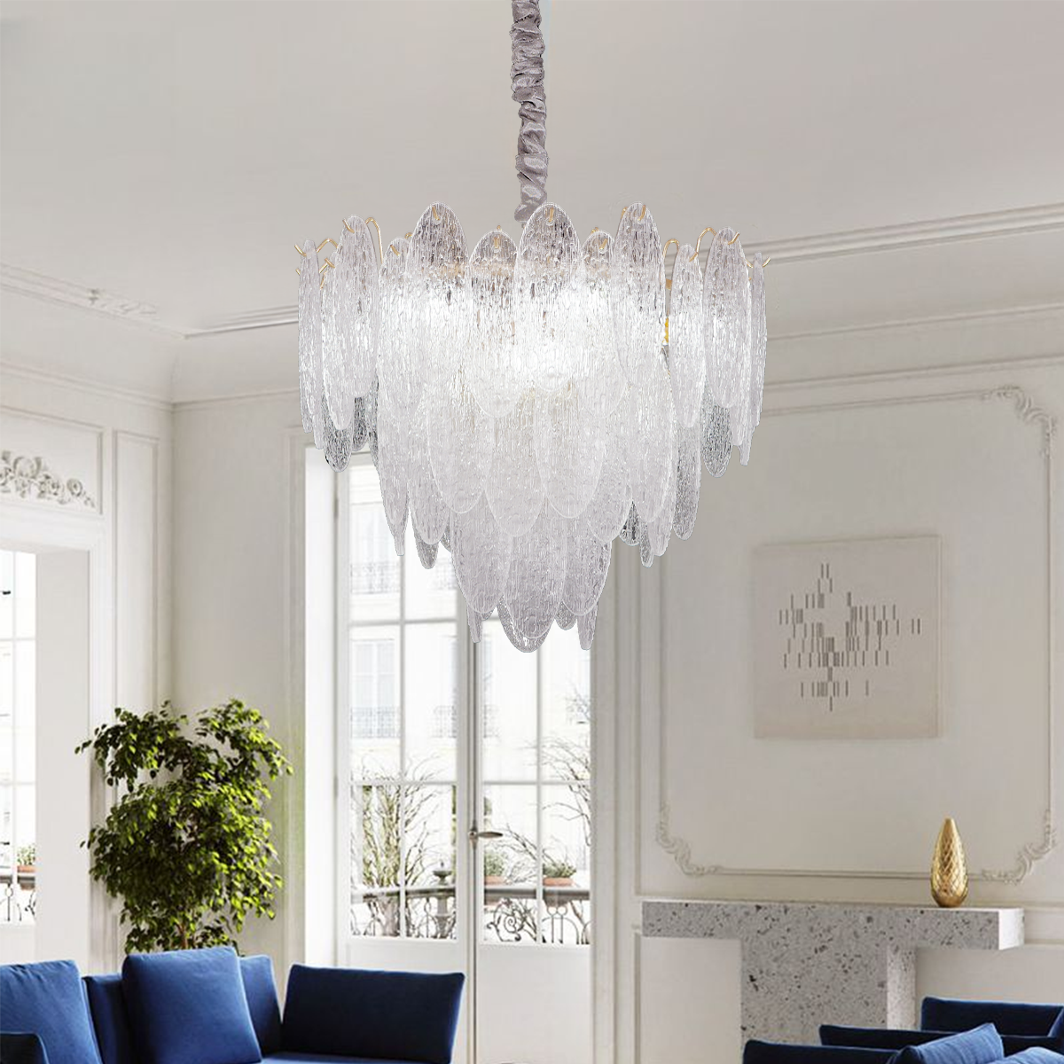 Elegant Layered Design Champagne Gold Luxury Glass Chandelier