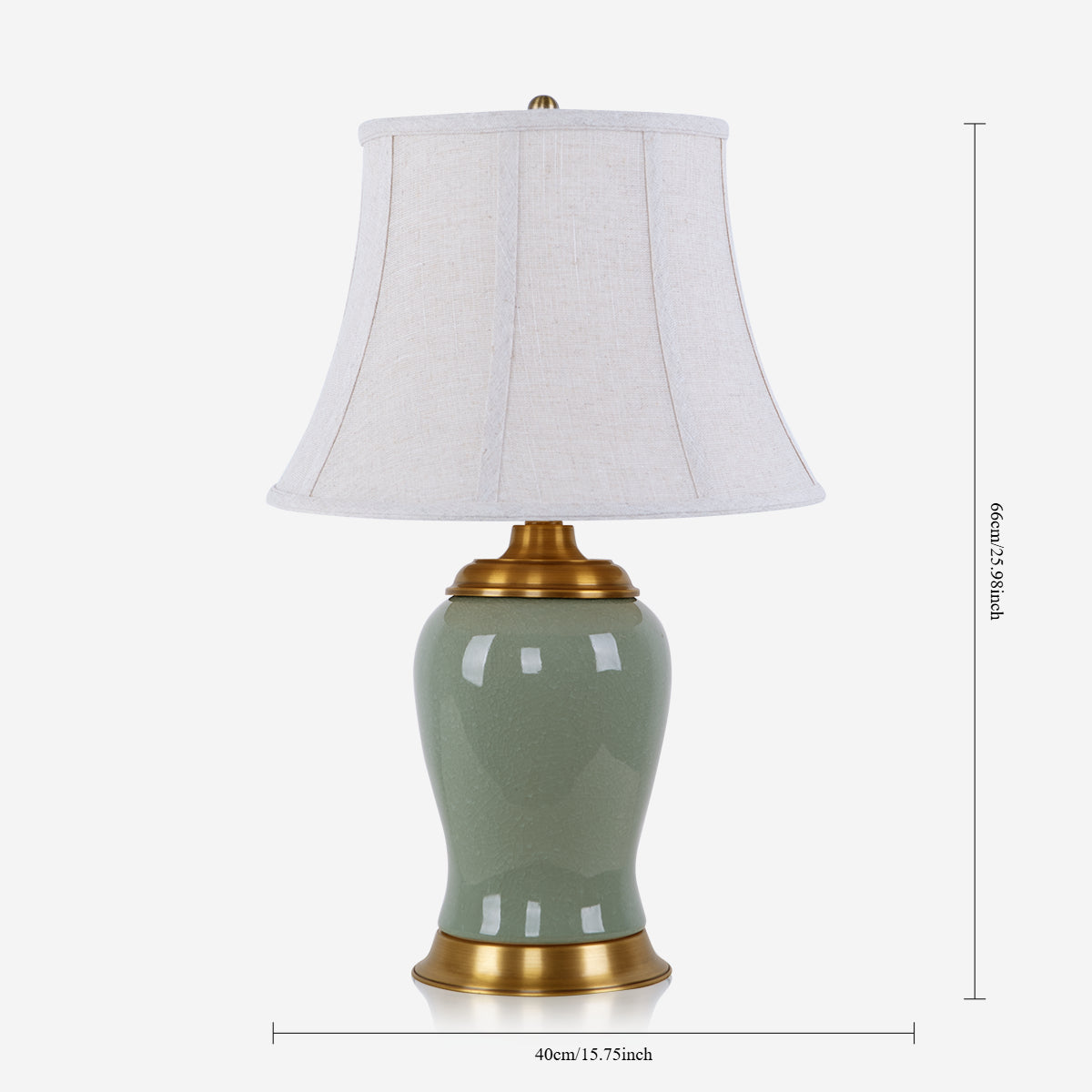 Vintage Green Crackle Ceramic Table Lamp with Fabric Shade