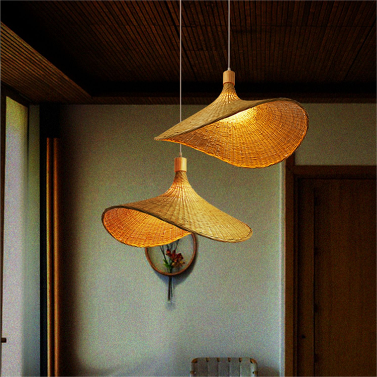 Vintage Straw Hat Rattan Woven Pendant Light for Living Room