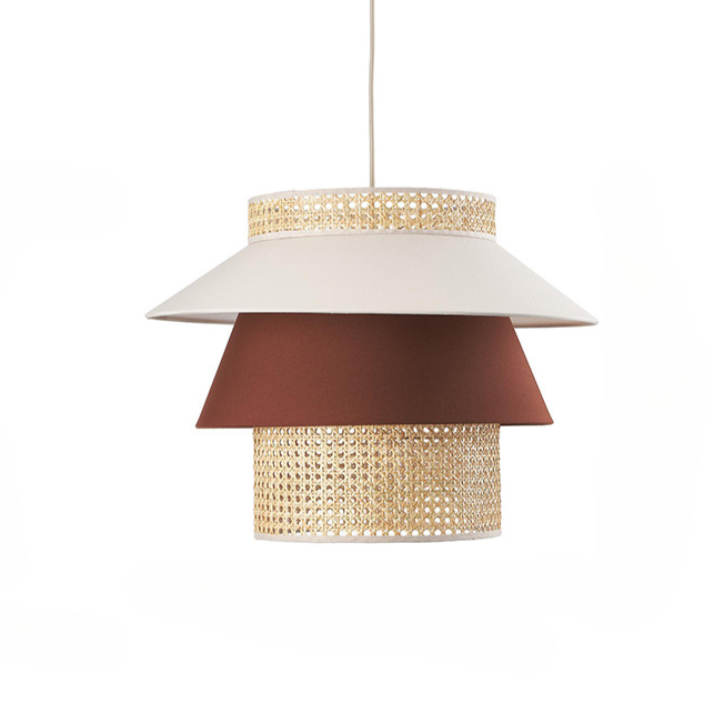 Hat-Shaped LED Light Combining Rattan and Fabric Pendant Light