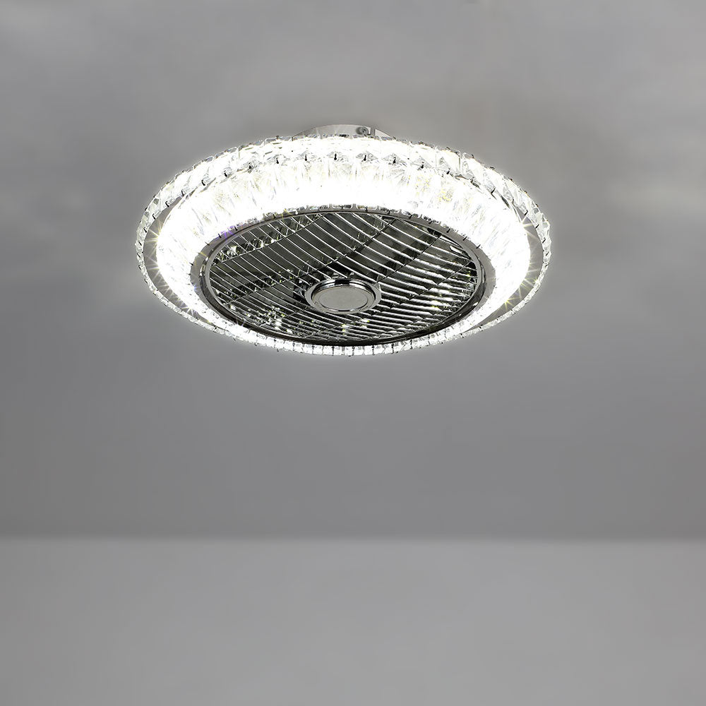 Sliver Round Crystal Flush Mount LED Ceiling Fan with Light