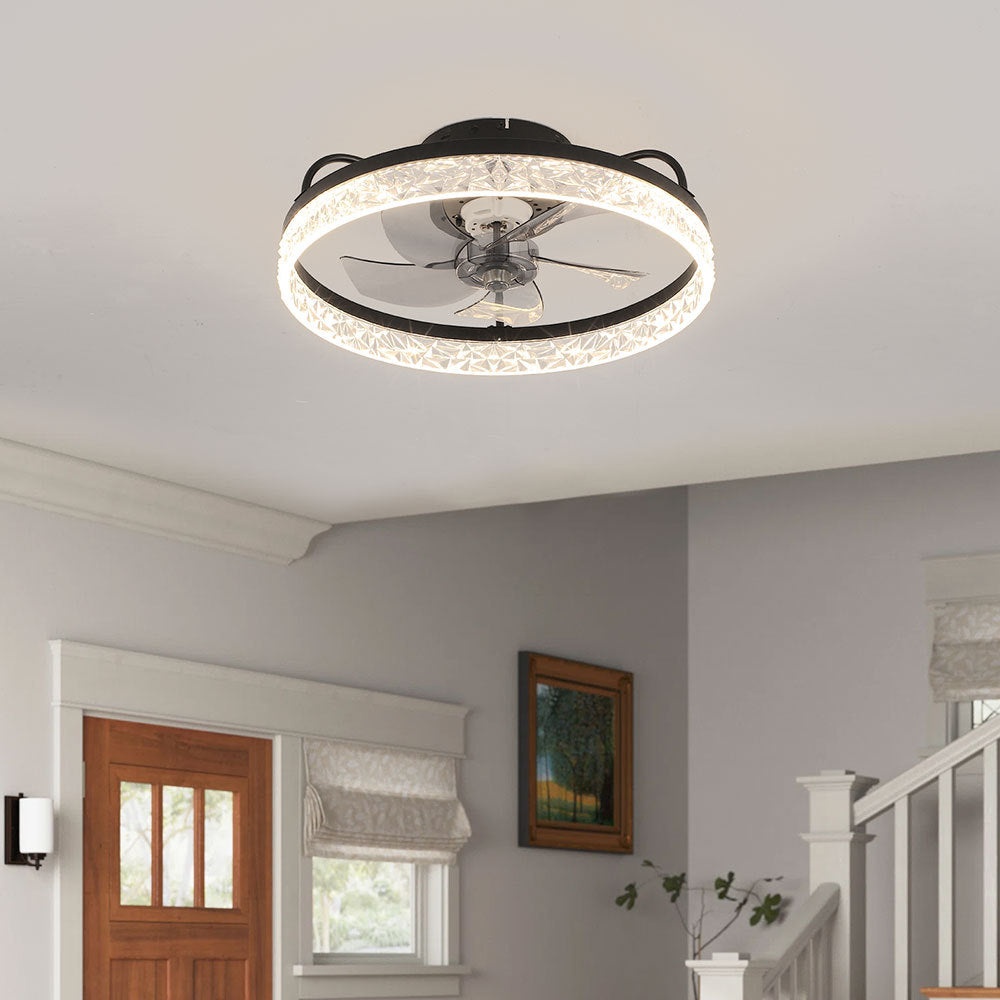 Contemporary Round Crystal Ceiling Fan with Light