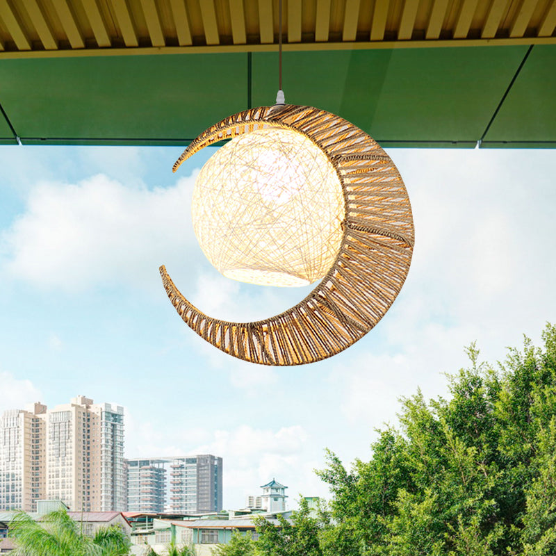 Moon-Shaped Eco-Friendly LED Hemp Rope Pendant Light