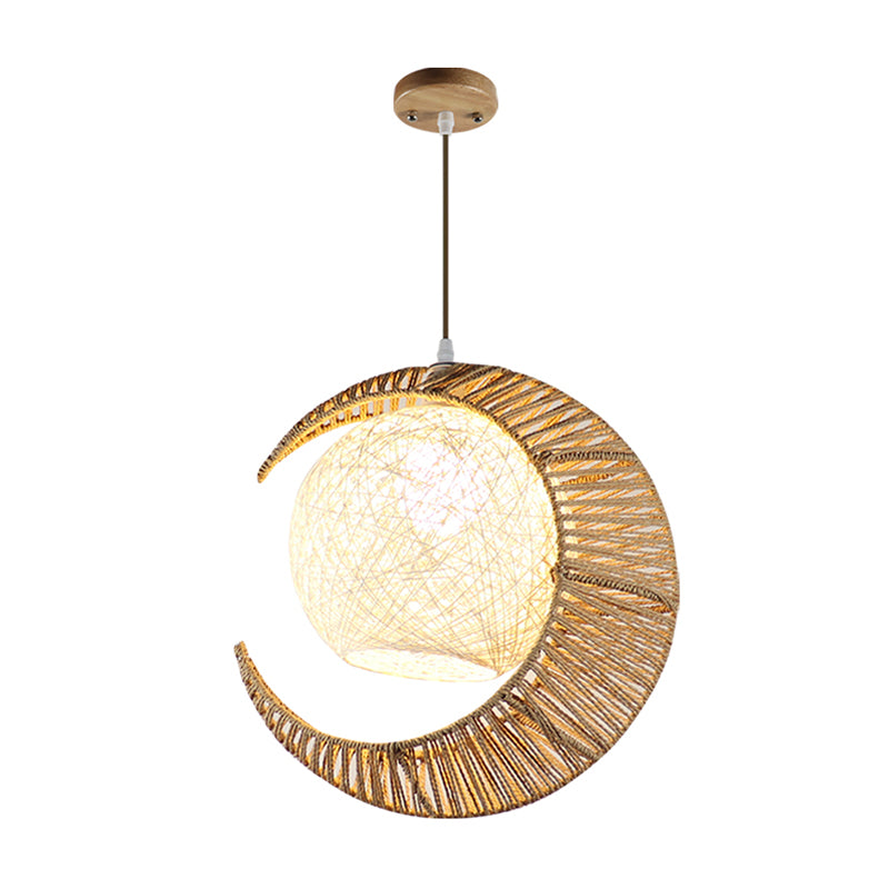 Moon-Shaped Eco-Friendly LED Hemp Rope Pendant Light