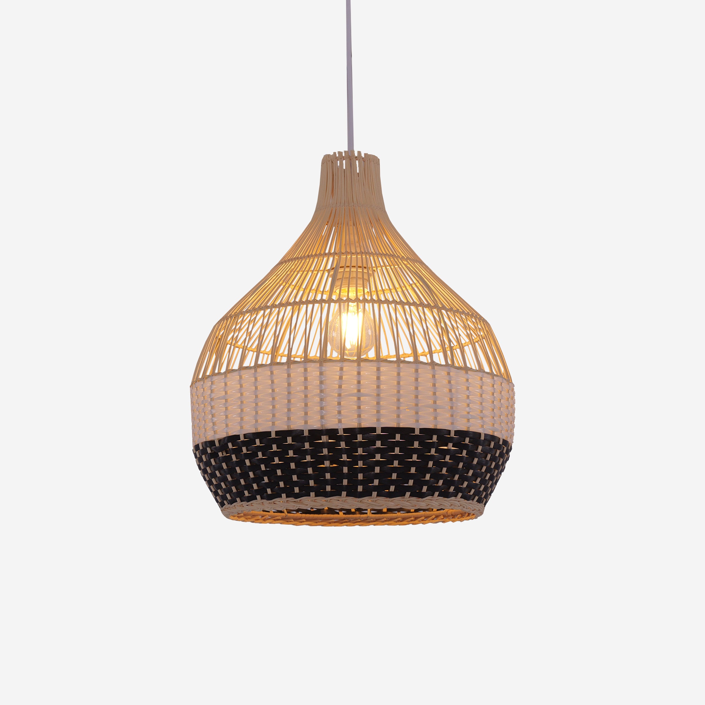 Monochrome Japanese Style Handwoven Rattan Pendant Light