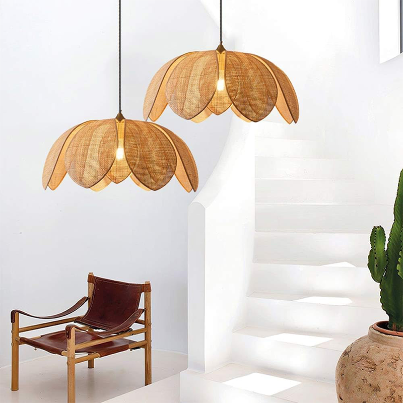 Handcrafted Rattan Weave Petal-Shaped Creative Pendant Lights