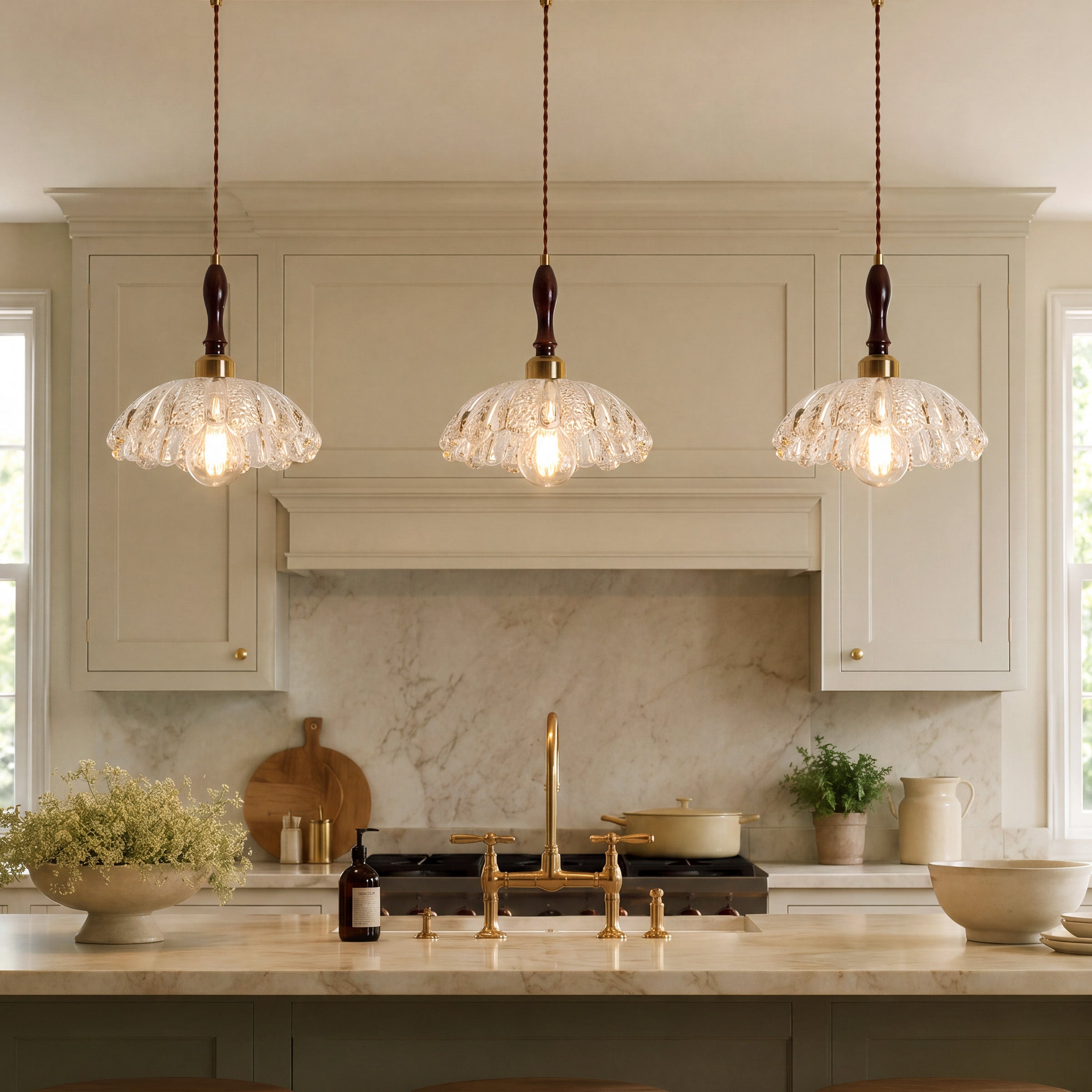 3-light walnut resin mini pendant shown as a clean product view