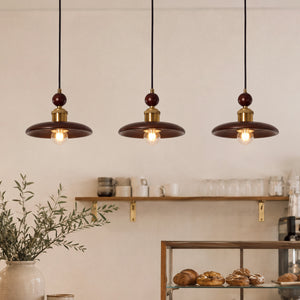 3-light walnut wood mini pendant shown as a clean product view