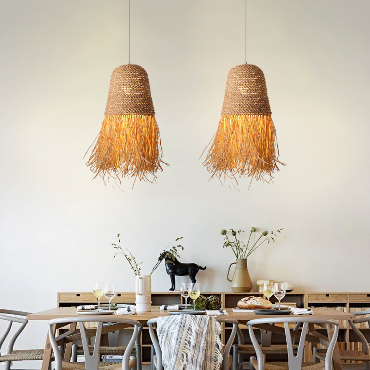 Handcrafted Woven Grass Vine Hat LED Pendant Light